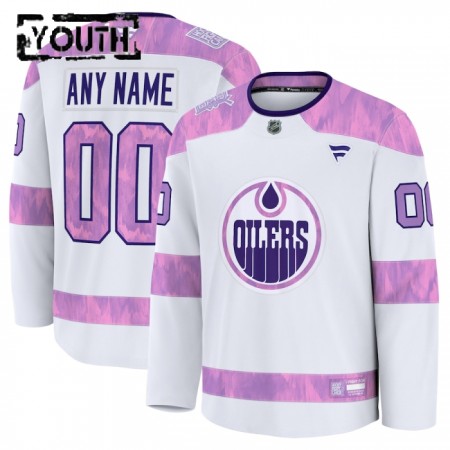 Børn NHL Edmonton Oilers Trøje Tilpasset 2024-25 Fanatics Hockey Fights Cancer Practice Hvid